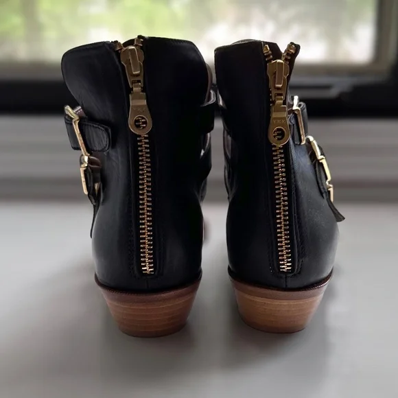 Black leather booties with gold buckle detail. Dresses up or down! Size 37 NWT - Picture 5 of 6